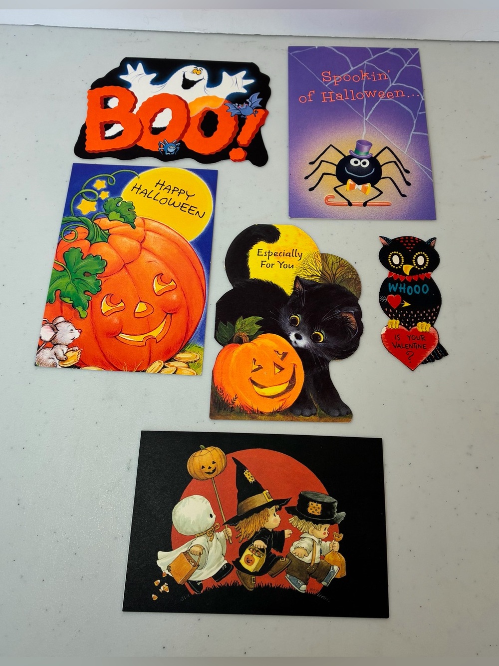 Lot of Vtg Halloween Cards Used Decorations Cat Witch Ghost Pumpkin Spider